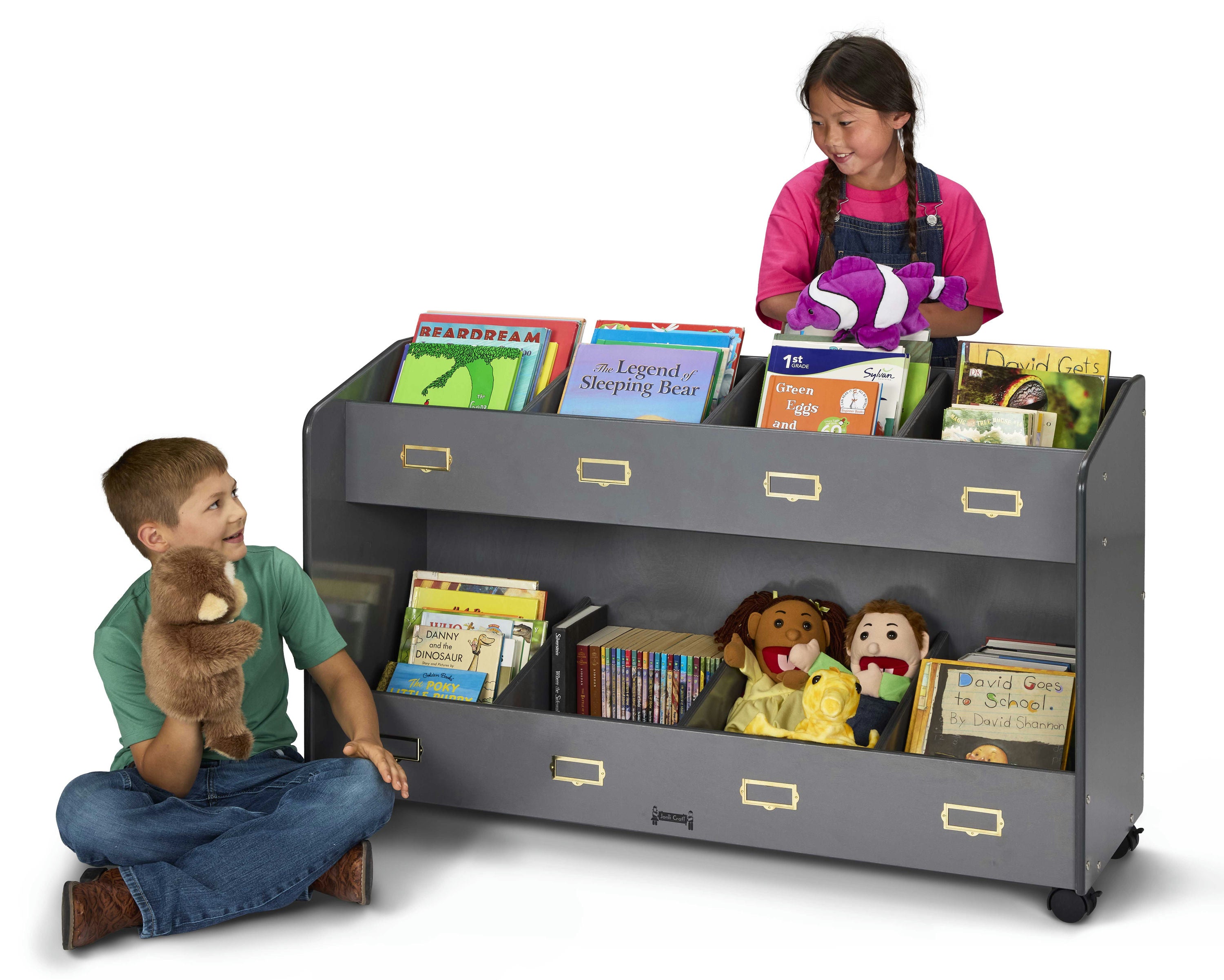Jonti-Craft® 8 Section Mobile Gray Book Cart Organizer