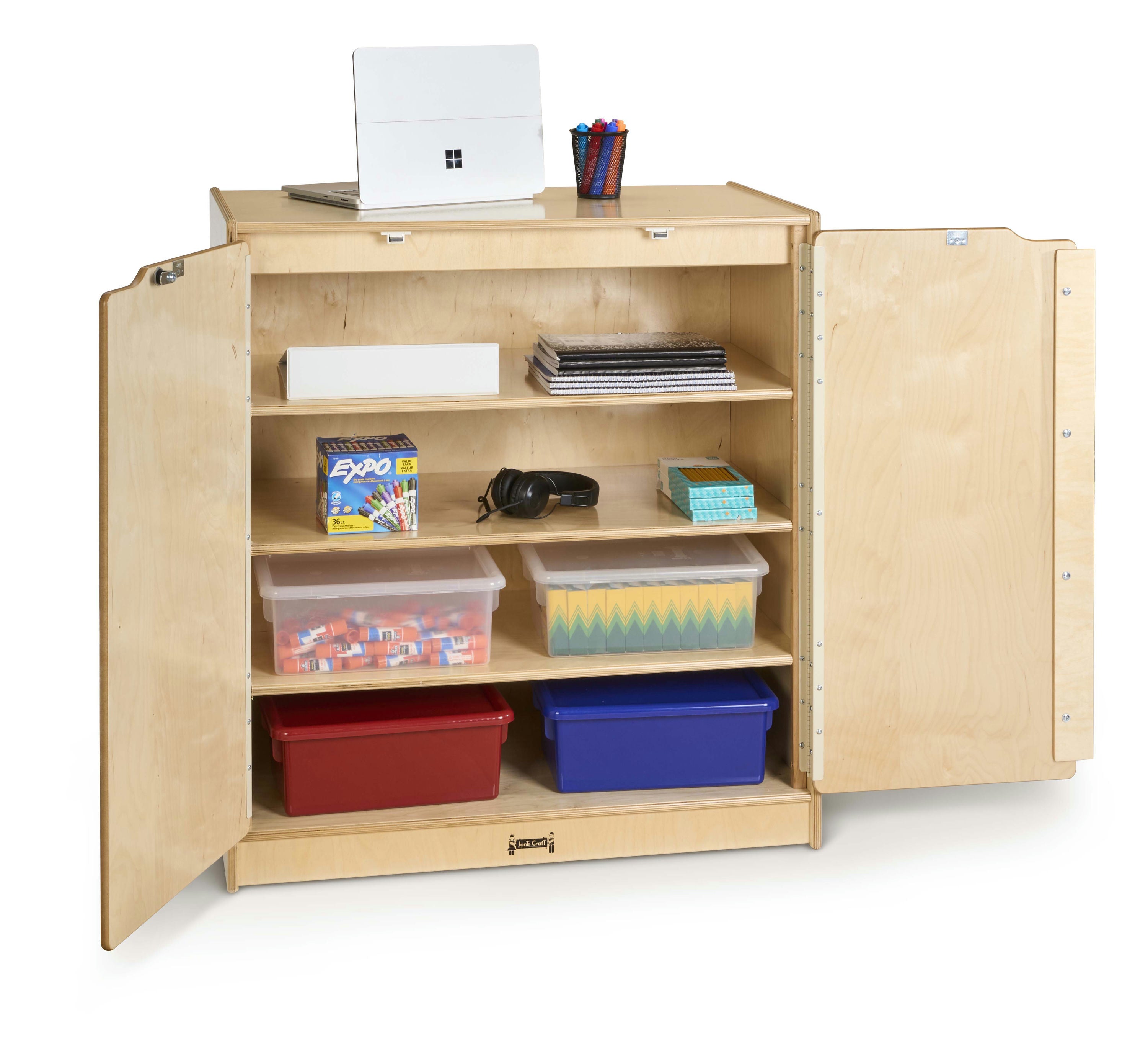 Jonti-Craft® Small Lockable Wooden Storage Cabinet With Doors and Shelves