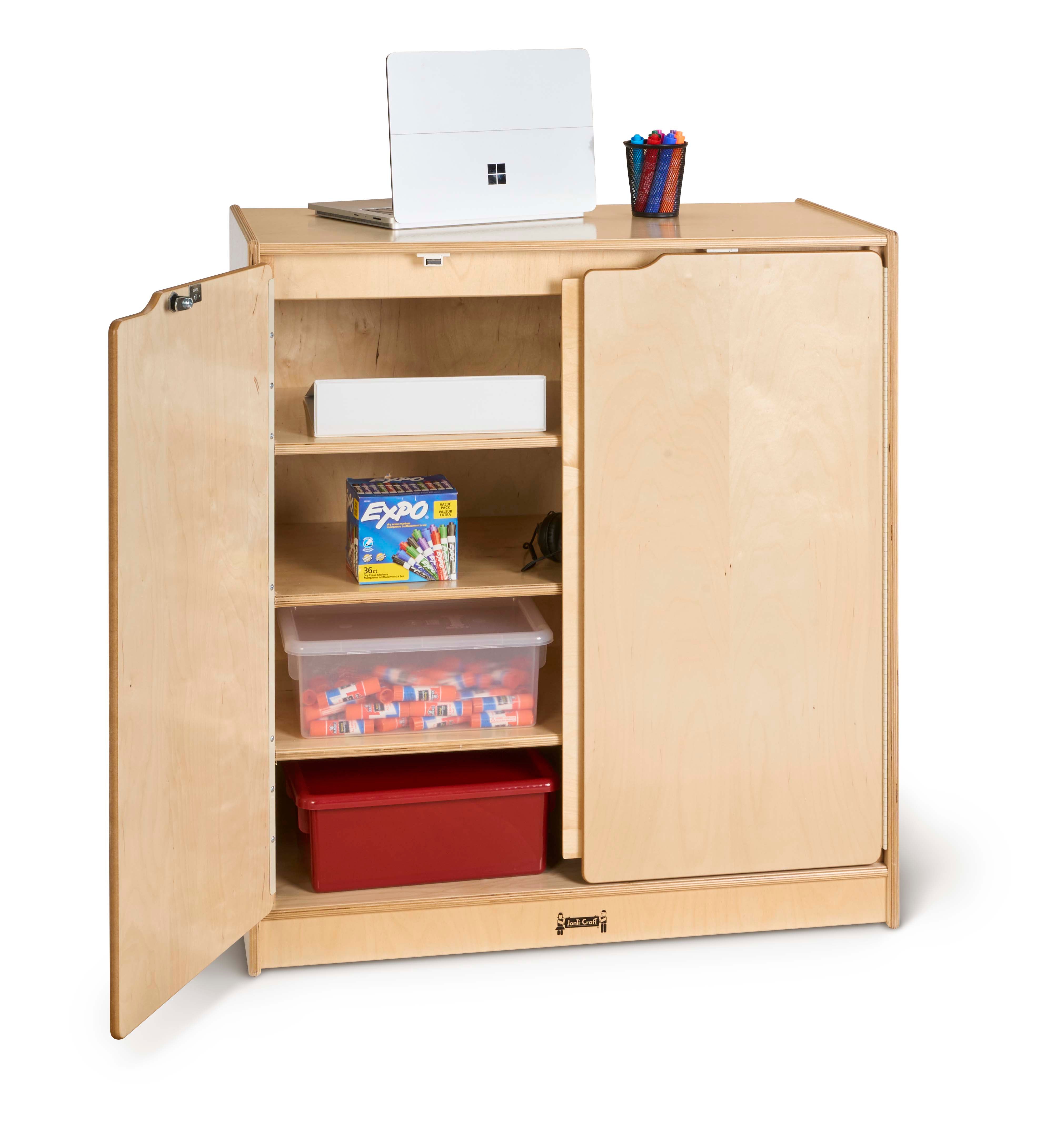 Jonti-Craft® Small Lockable Wooden Storage Cabinet With Doors and Shelves