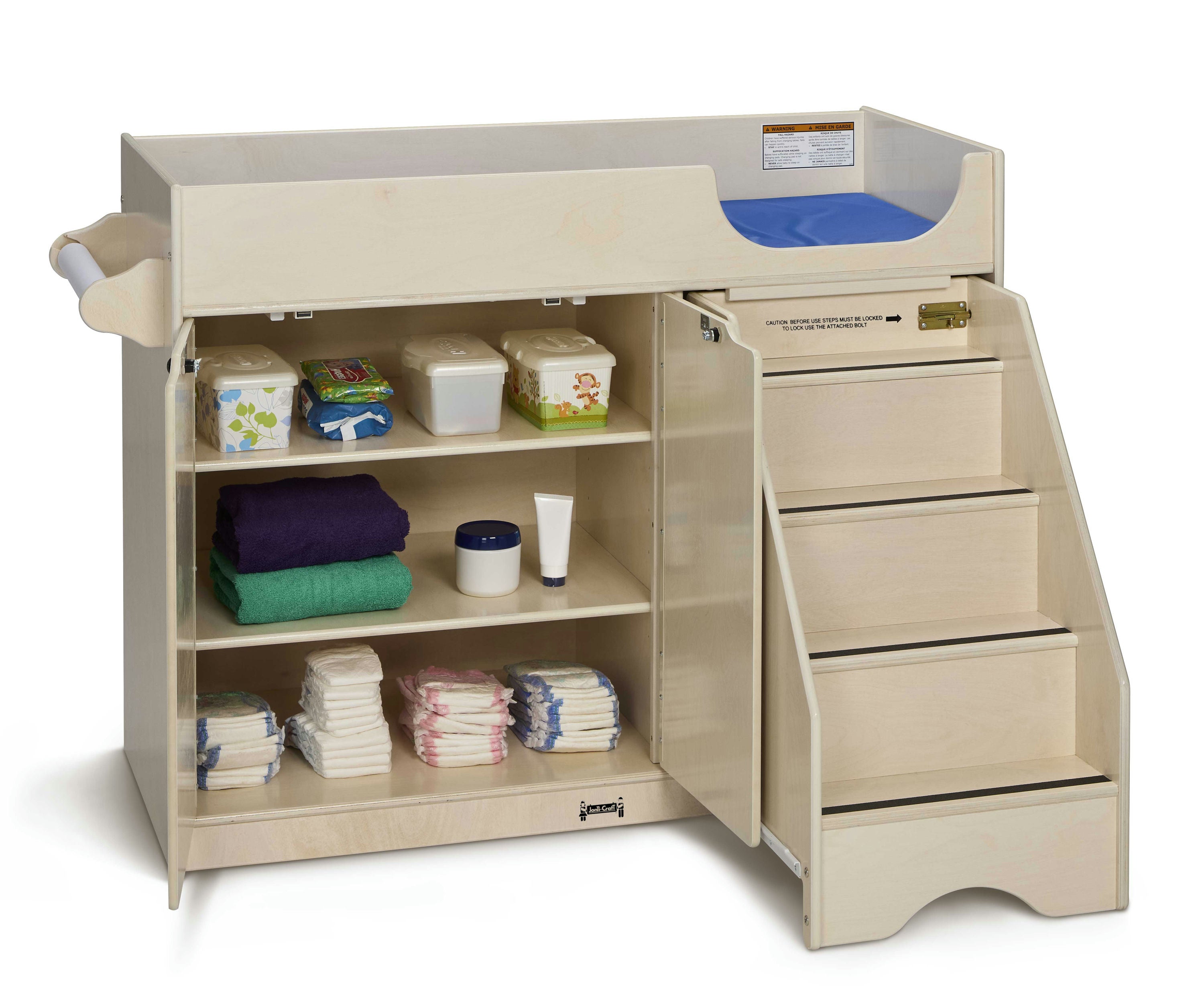 Jonti-Craft® White Wooden Diaper Changing Table With Right Stairs