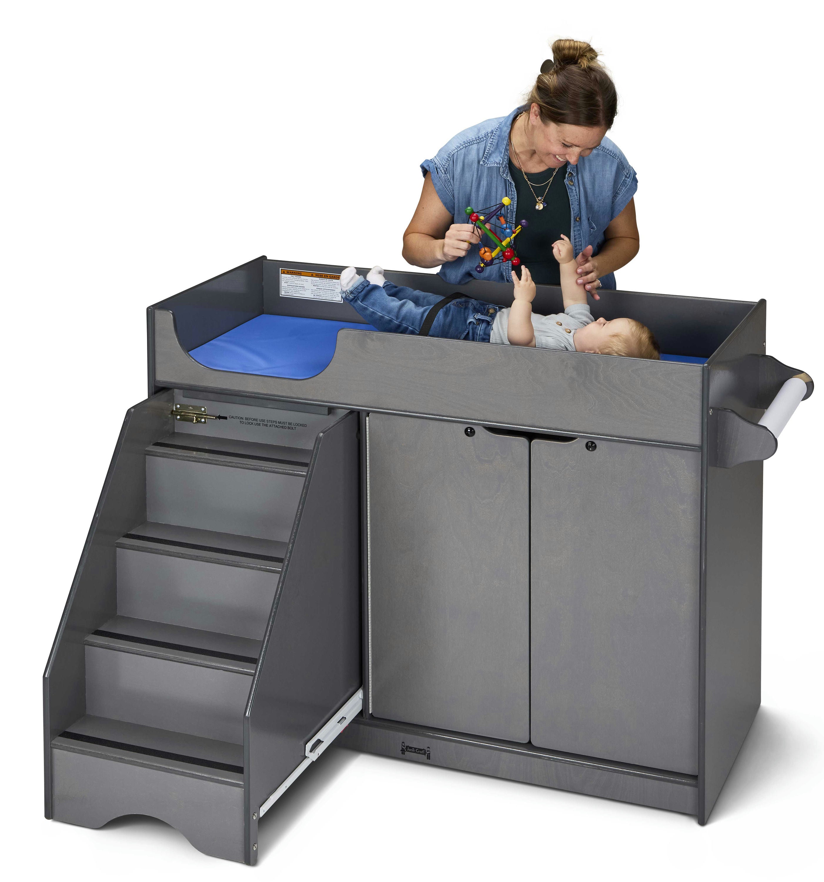 Jonti-Craft® Gray Wooden Diaper Changing Table With Left Stairs