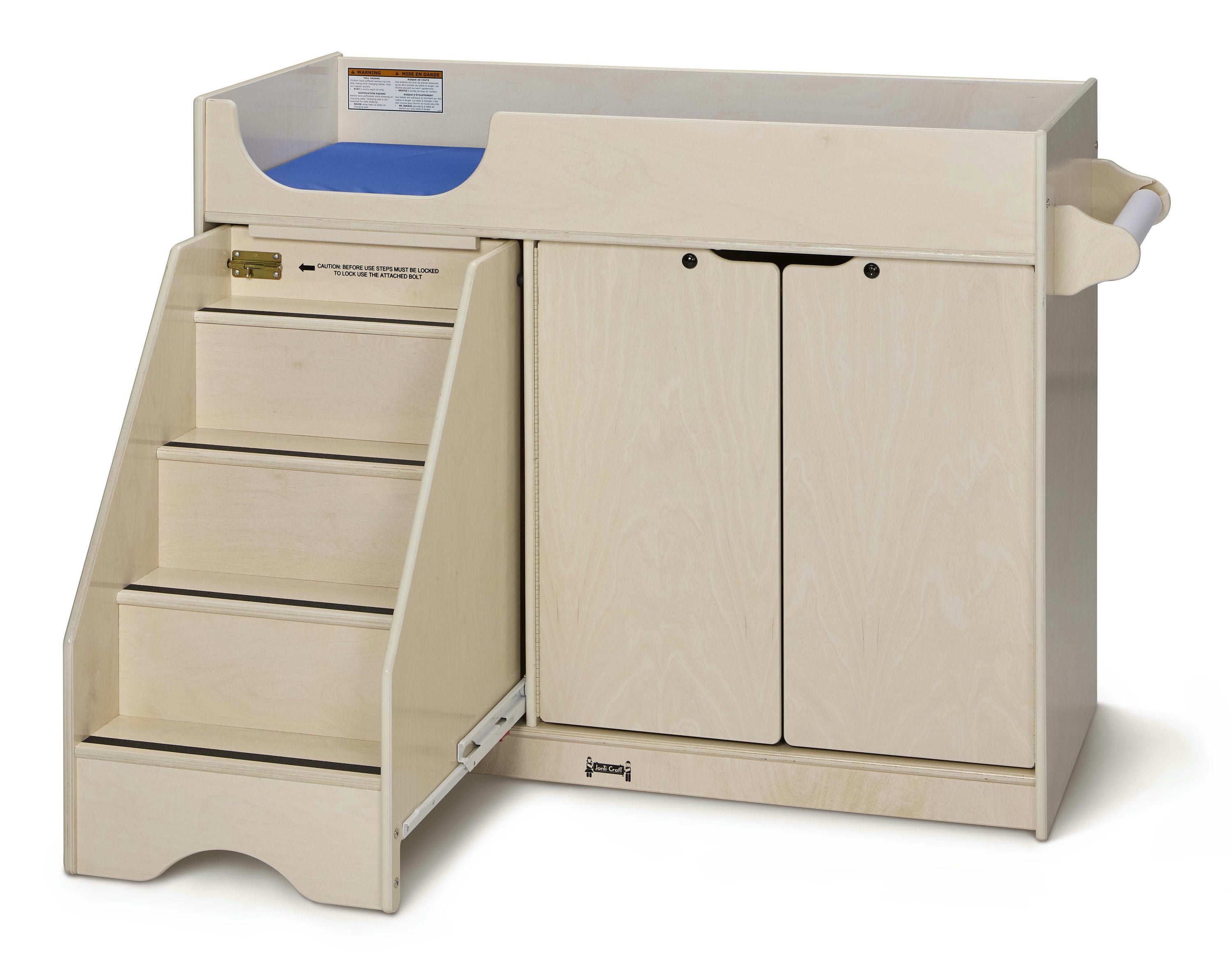 Jonti-Craft® White Wooden Diaper Changing Table With Left Stairs