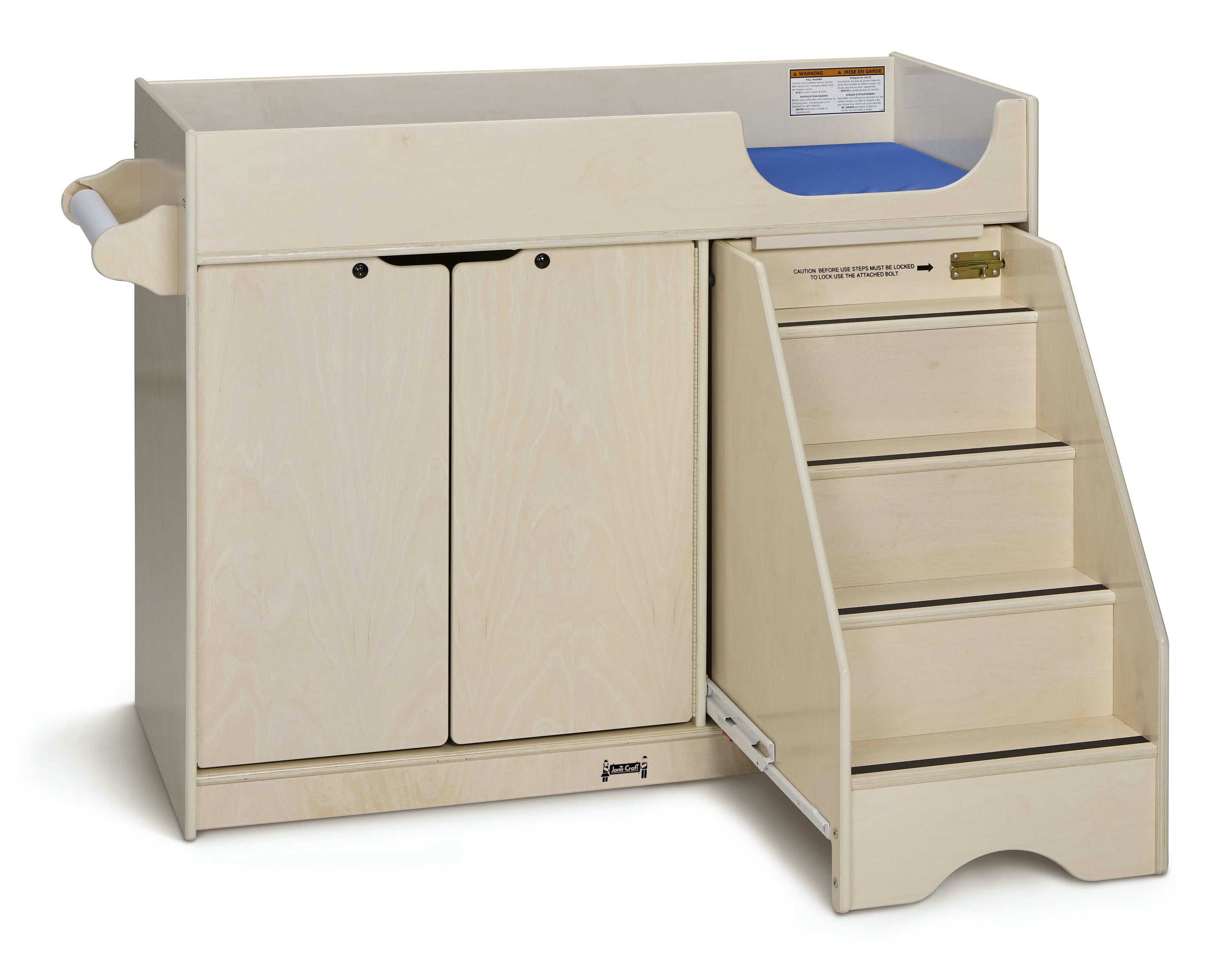 Jonti-Craft® White Wooden Diaper Changing Table With Right Stairs