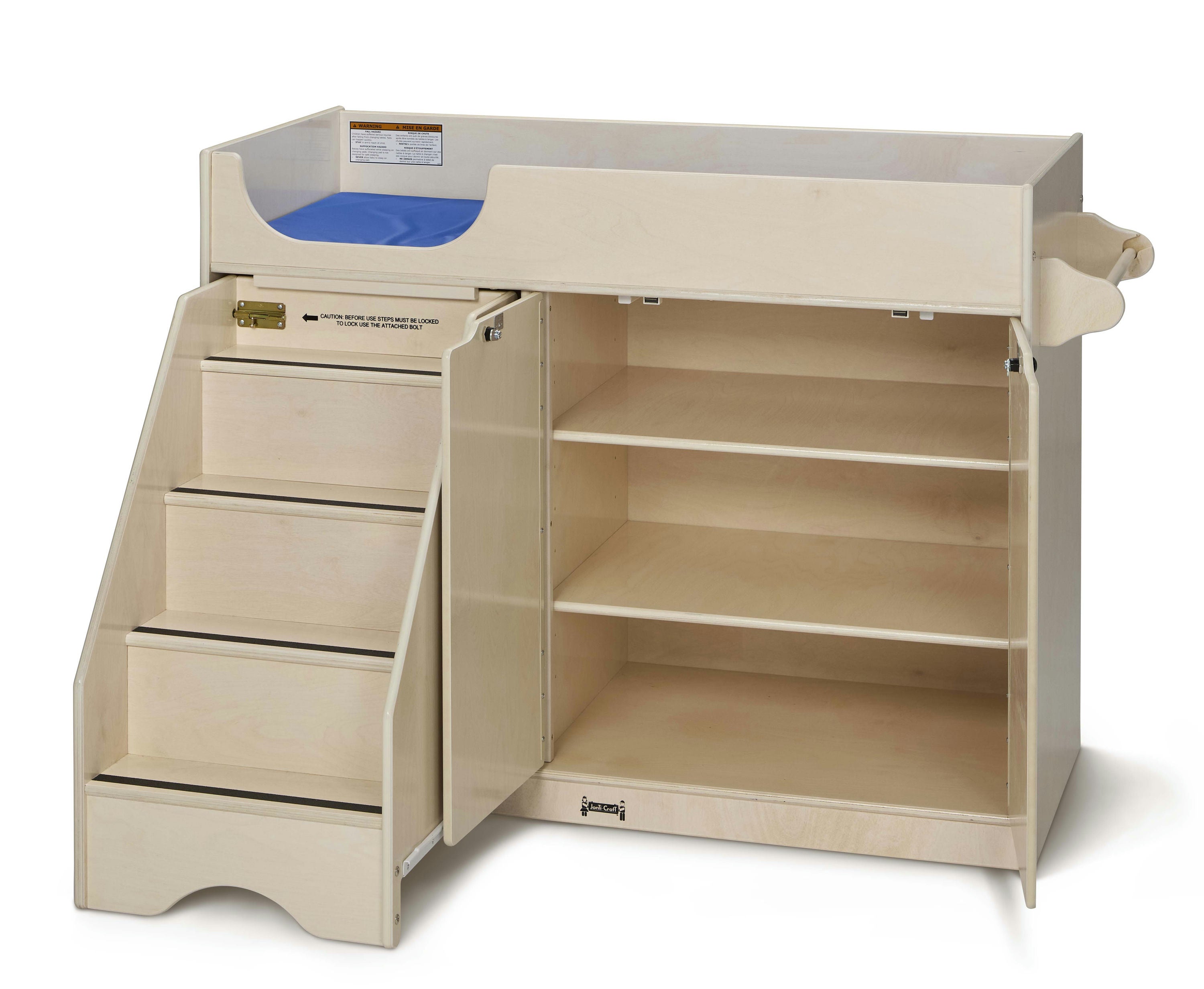 Jonti-Craft® White Wooden Diaper Changing Table With Left Stairs