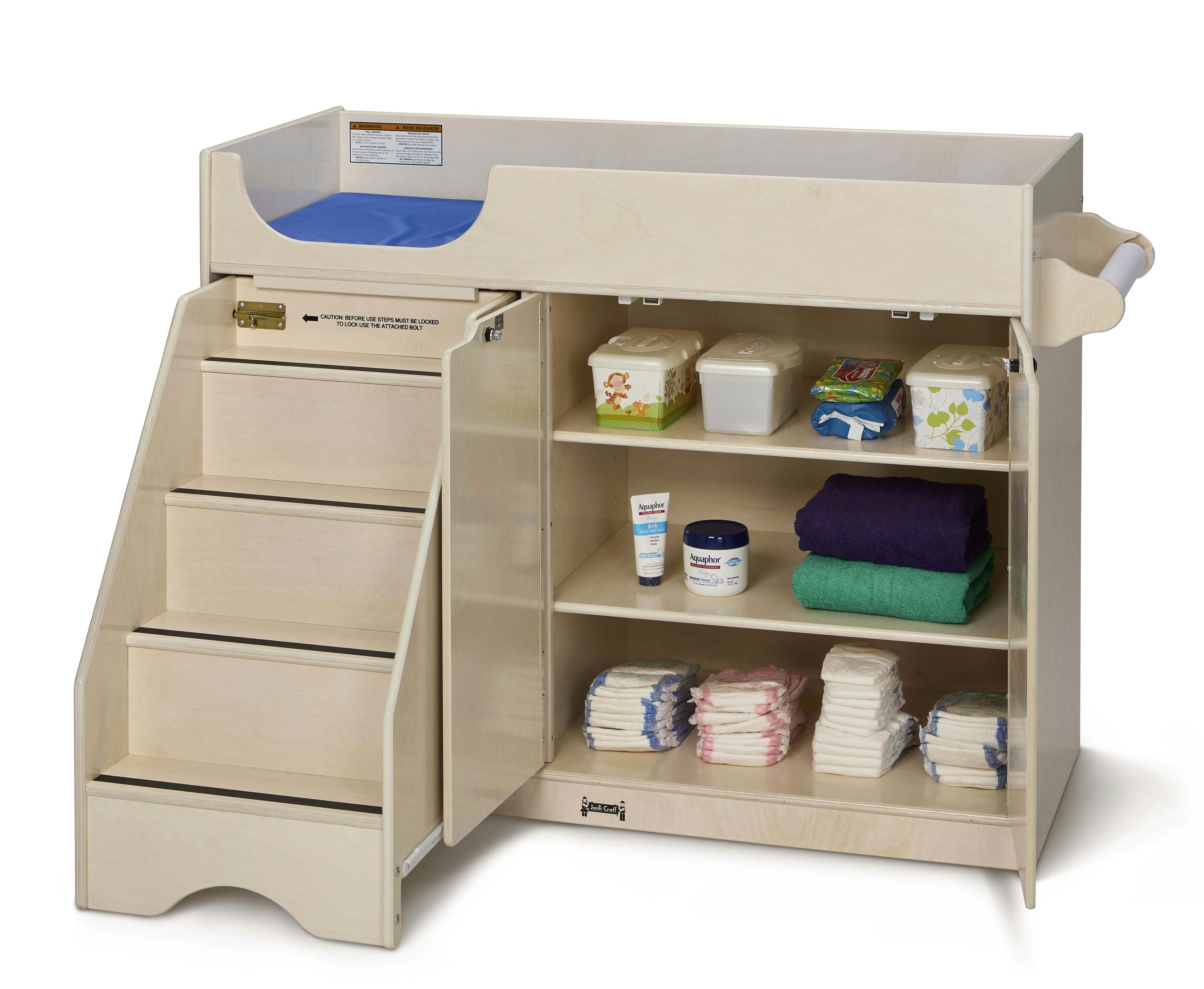 Jonti-Craft® White Wooden Diaper Changing Table With Left Stairs