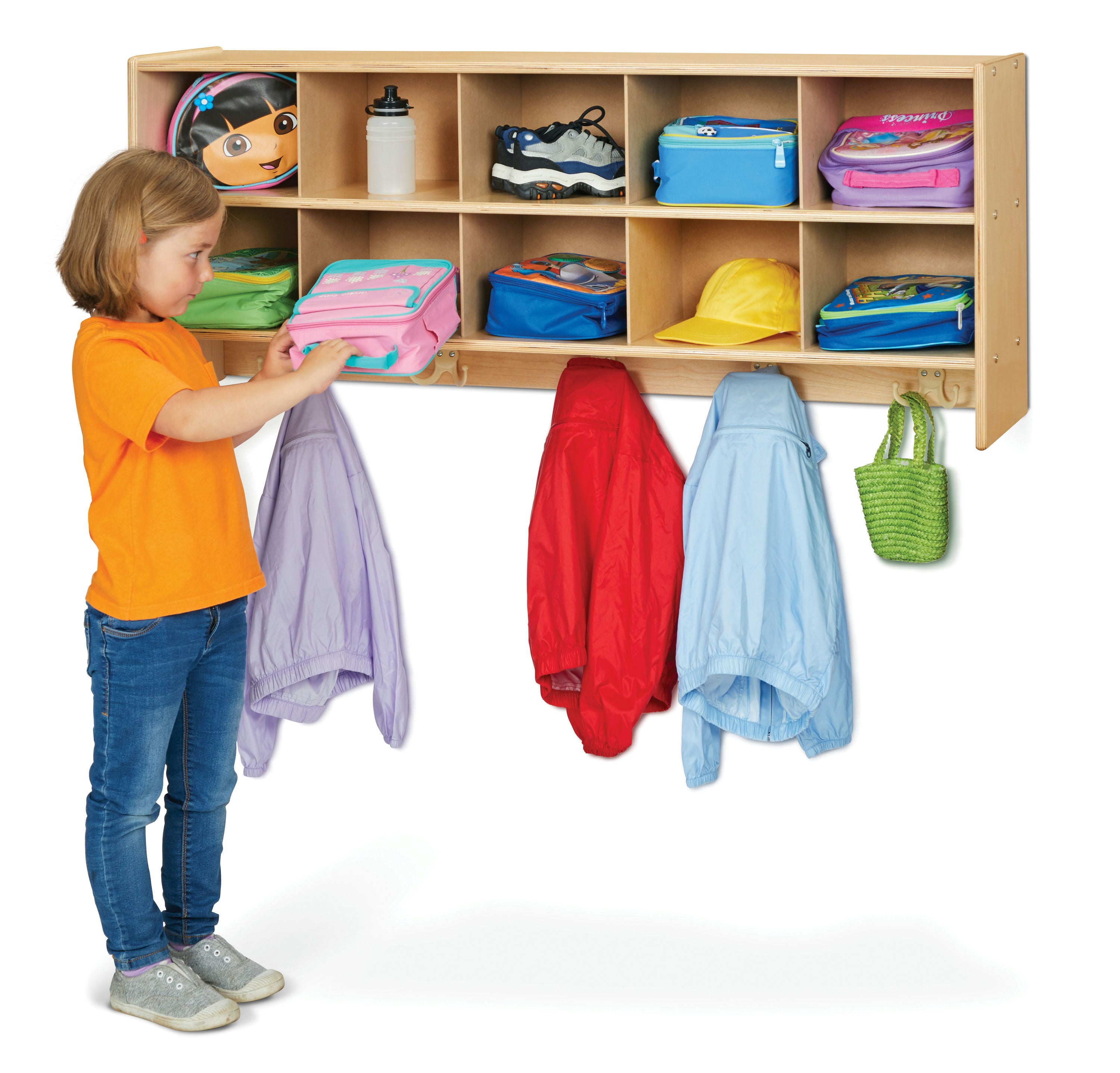 Young Time® 10 Section Wood Wall Mounted Coat Locker With Storage — 7104YT_wkid.jpg