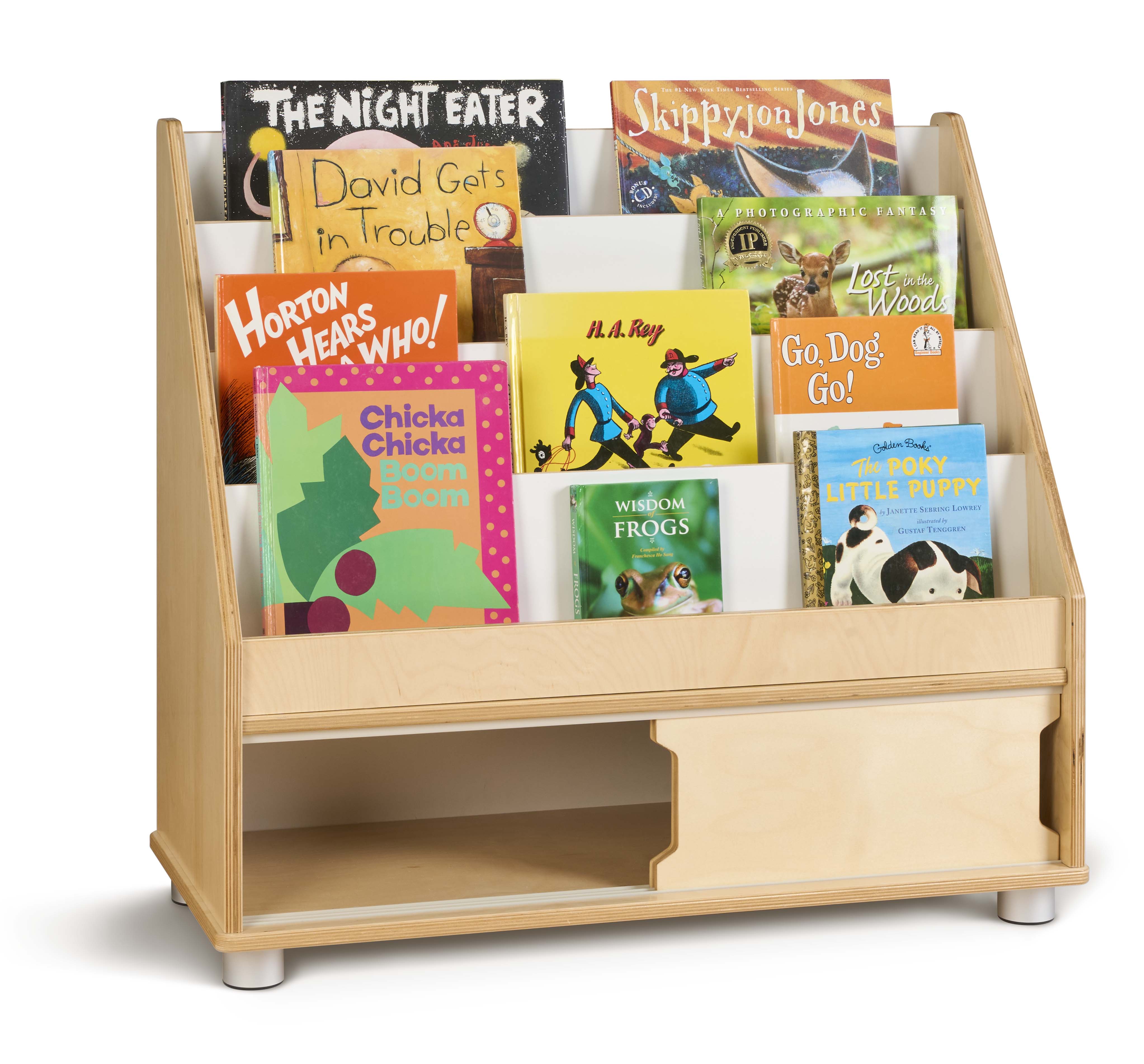 TrueModern® 4 Shelf Wooden Classroom Bookshelf Display Stand — 1728JC_wprops-open.jpg