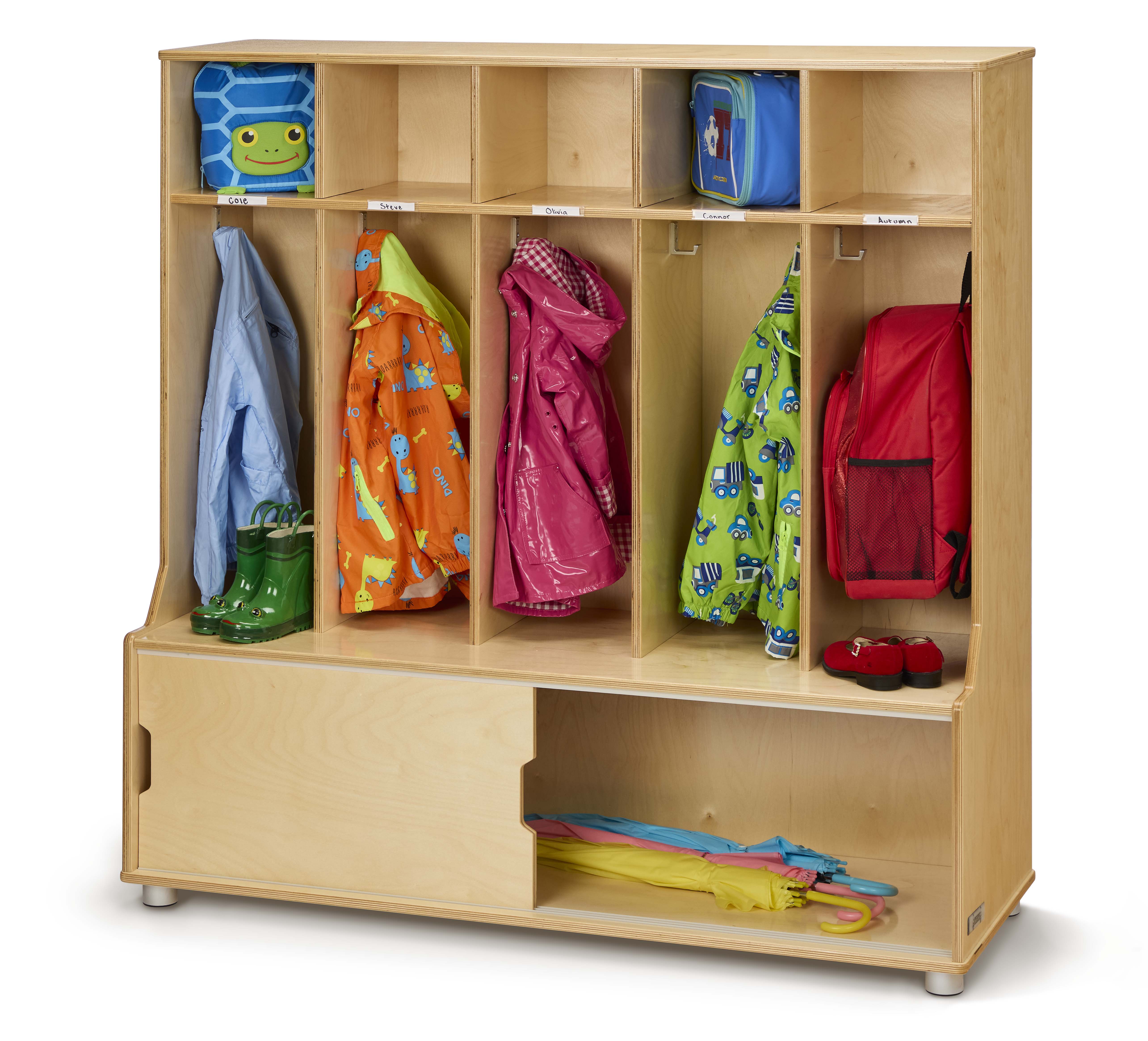 TrueModern® Wooden Classroom 5 Section Kids Locker With Storage — 1720JC_wprops_open.jpg