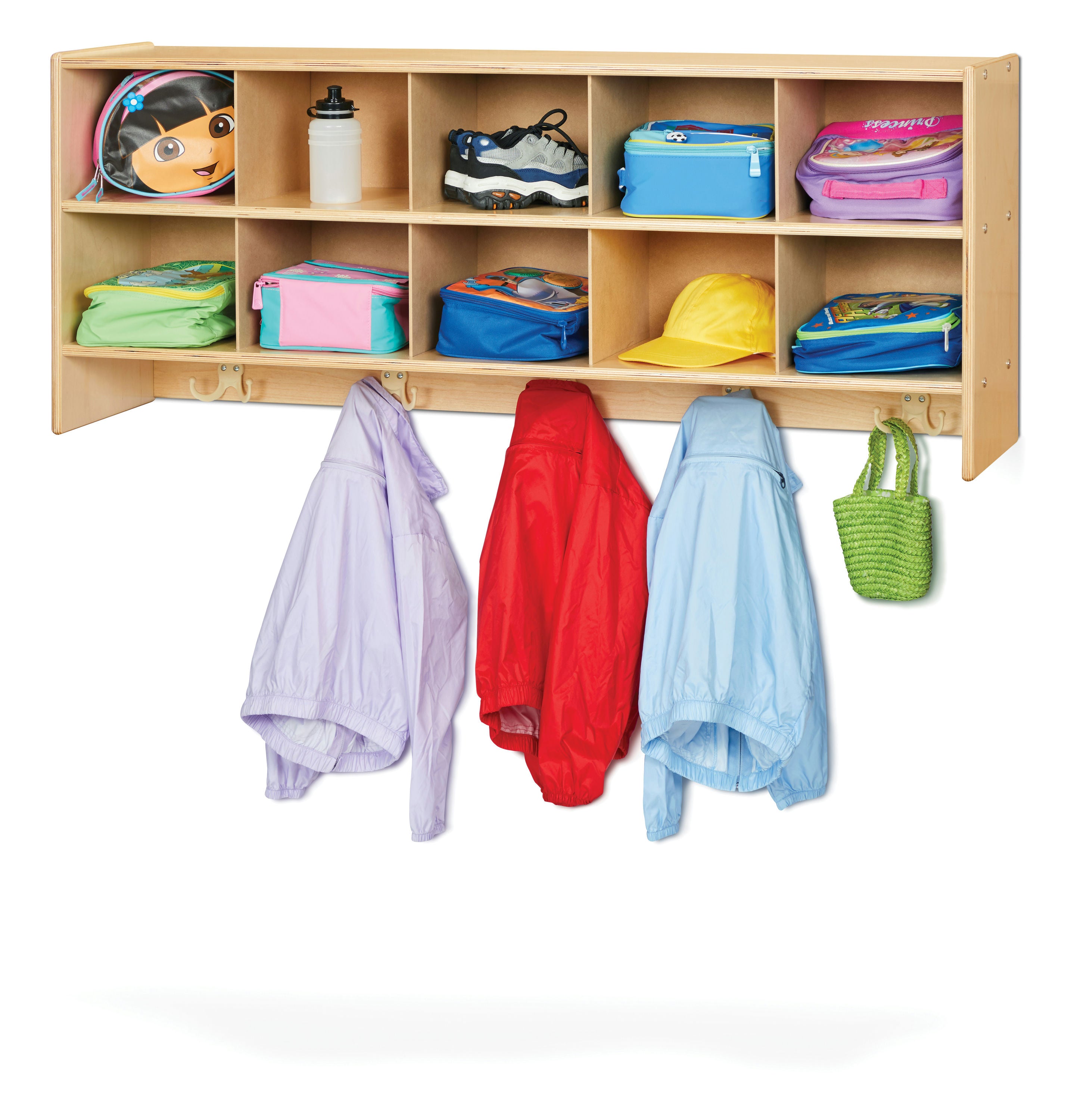 Young Time® 10 Section Wood Wall Mounted Coat Locker With Storage — 7104YT.jpg