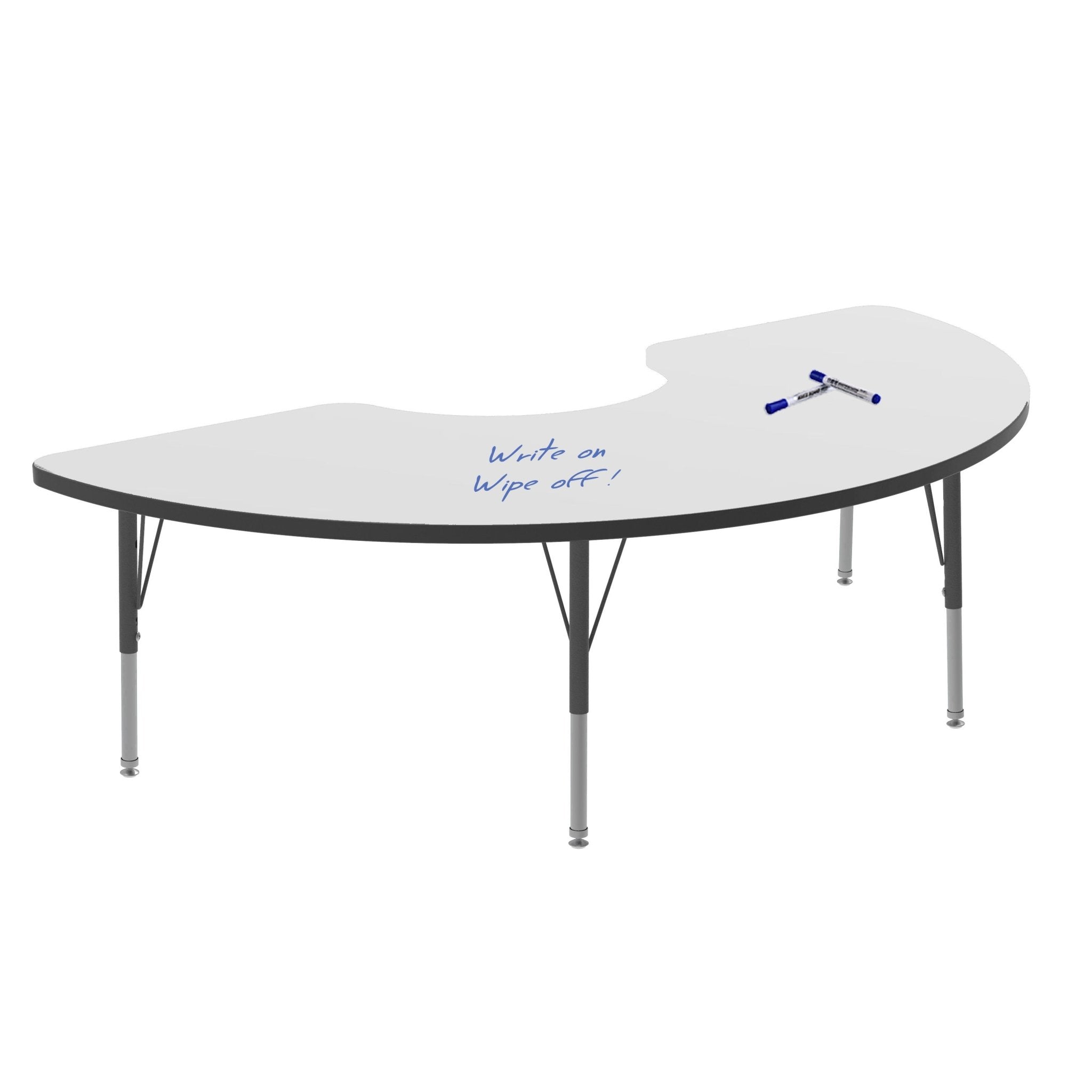 MG2200 Series Half-Moon Activity Tables — Whiteboard — representative whiteboard tabletop; size and finish options vary