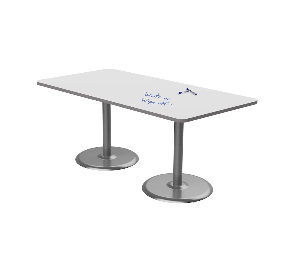 Dual Base Rectangle Café Table — Whiteboard — representative whiteboard tabletop; size and finish options vary