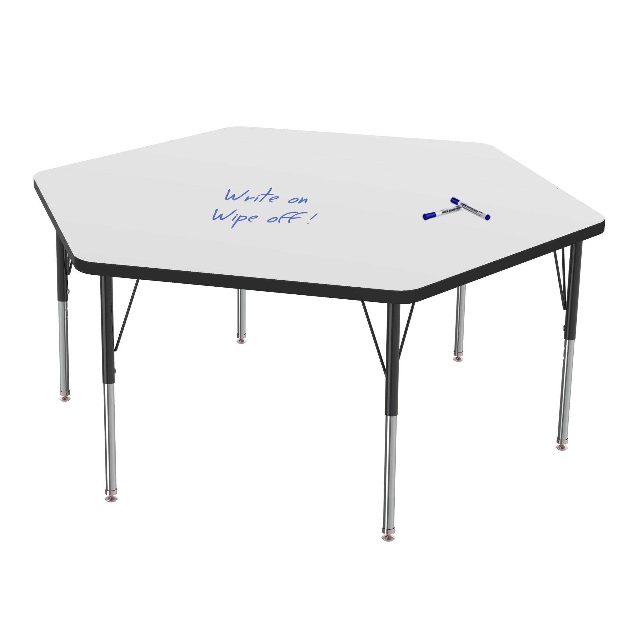 MG2200 Series Hexagon Activity Tables — Whiteboard — representative whiteboard tabletop; size and finish options vary