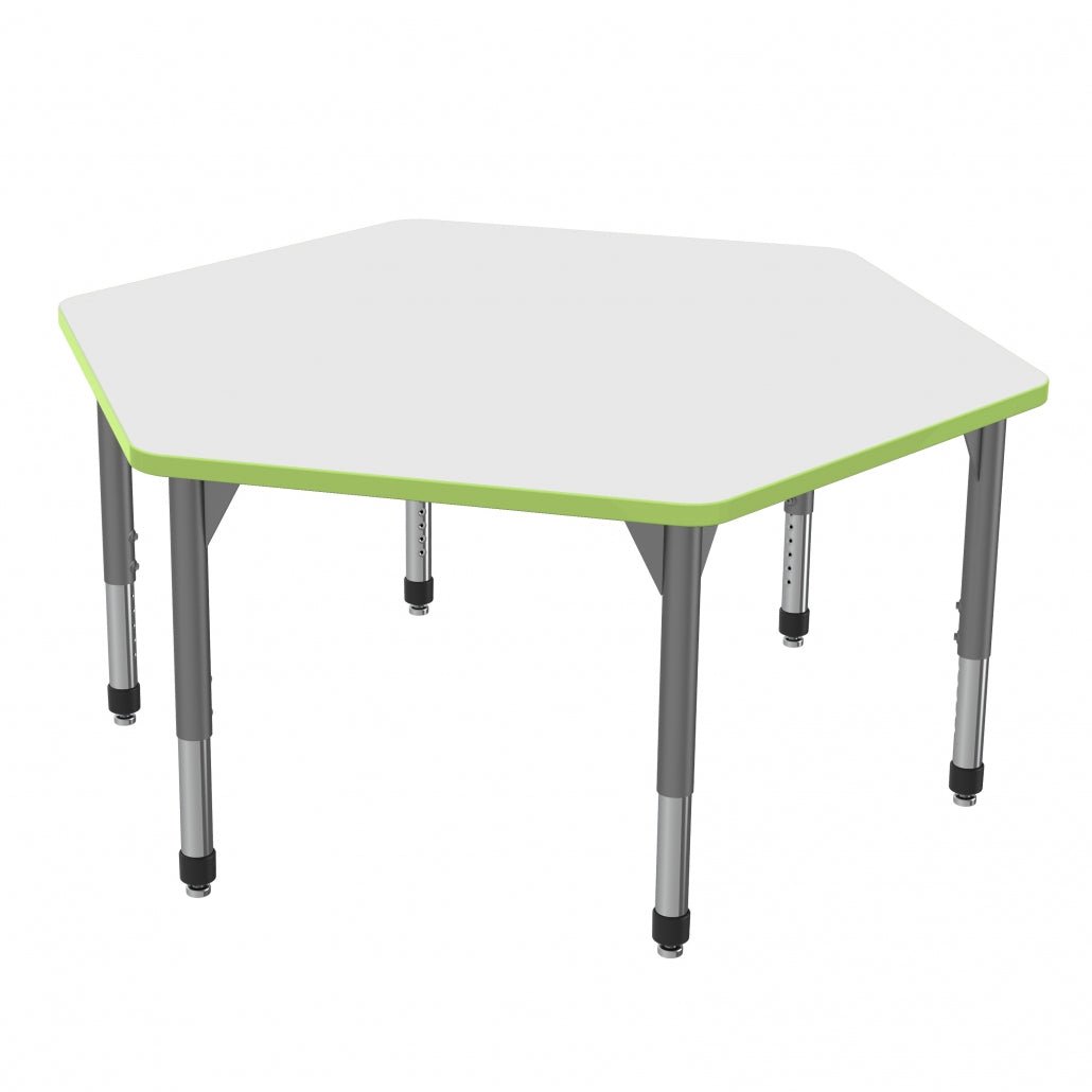 Premier™ Series Hexagon Tables — Whiteboard — representative whiteboard tabletop; size and finish options vary