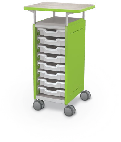 MooreCo Mini H2 — Standard / Left (Standard) / (8) 3" Totes / Laminate. Verified matching front configuration; back panel is not visible. Finish representative.