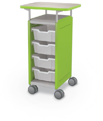 MooreCo Mini H2 — Standard / Left (Standard) / (4) 6" Totes / Laminate. Verified matching front configuration; back panel is not visible. Finish representative.