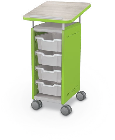 MooreCo Mini H2 — Standard / Left (Standard) / (4) 6" Totes / Lectern. Verified matching front configuration; back panel is not visible. Finish representative.