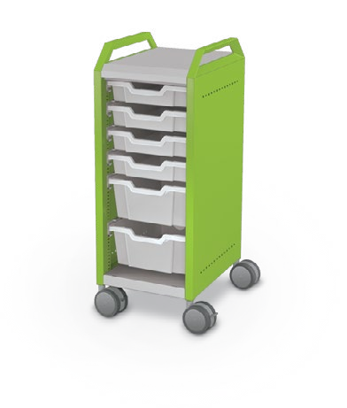 MooreCo Mini H2 — Standard / Left (Standard) / (4) 3" Totes + (2) 6" Totes / Handles. Verified matching front configuration; back panel is not visible. Finish representative.
