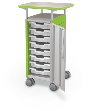 MooreCo Mini H2 — Standard / Right / (8) 3" Totes / Laminate. Verified matching front configuration; back panel is not visible. Finish representative.