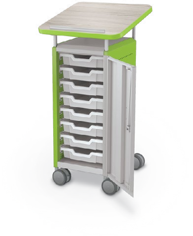 MooreCo Mini H2 — Standard / Right / (8) 3" Totes / Lectern. Verified matching front configuration; back panel is not visible. Finish representative.