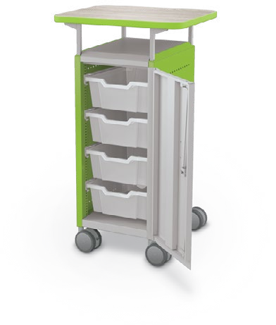 MooreCo Mini H2 — Standard / Right / (4) 6" Totes / Laminate. Verified matching front configuration; back panel is not visible. Finish representative.
