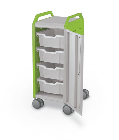 MooreCo Mini H2 — Standard / Right / (4) 6" Totes / Handles. Verified matching front configuration; back panel is not visible. Finish representative.