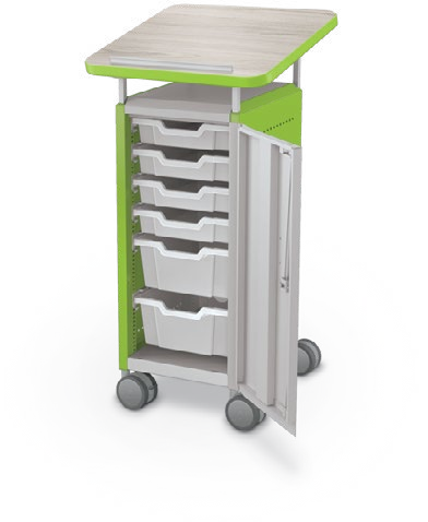 MooreCo Mini H2 — Standard / Right / (4) 3" Totes + (2) 6" Totes / Lectern. Verified matching front configuration; back panel is not visible. Finish representative.