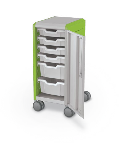 MooreCo Mini H2 — Standard / Right / (4) 3" Totes + (2) 6" Totes. Verified matching front configuration; back panel is not visible. Finish representative.