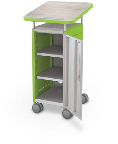 MooreCo Mini H2 — Standard / Right / Shelves / Lectern. Verified matching front configuration; back panel is not visible. Finish representative.