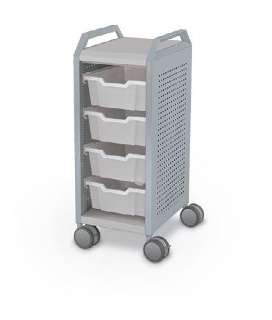 MooreCo Mini H2 — Peg / Left (Standard) / (4) 6" Totes / Handles. Verified matching front configuration; back panel is not visible. Finish representative.