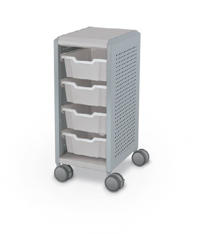 MooreCo Mini H2 — Peg / Left (Standard) / (4) 6" Totes. Verified matching front configuration; back panel is not visible. Finish representative.