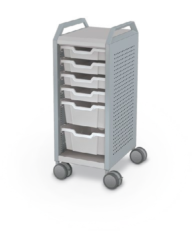 MooreCo Mini H2 — Peg / Left (Standard) / (4) 3" Totes + (2) 6" Totes / Handles. Verified matching front configuration; back panel is not visible. Finish representative.