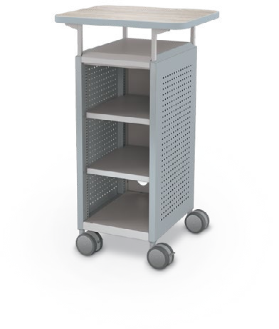 MooreCo Mini H2 — Peg / Left (Standard) / Shelves / Laminate. Verified matching front configuration; back panel is not visible. Finish representative.