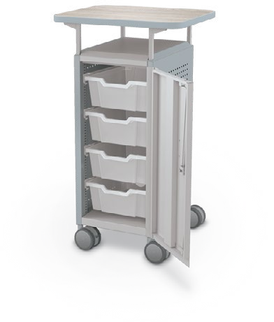 MooreCo Mini H2 — Peg / Right / (4) 6" Totes / Laminate. Verified matching front configuration; back panel is not visible. Finish representative.