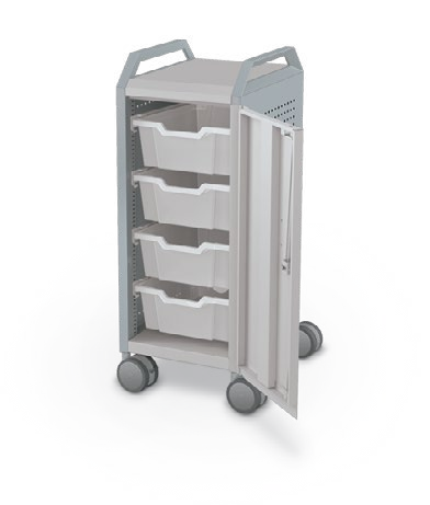MooreCo Mini H2 — Peg / Right / (4) 6" Totes / Handles. Verified matching front configuration; back panel is not visible. Finish representative.