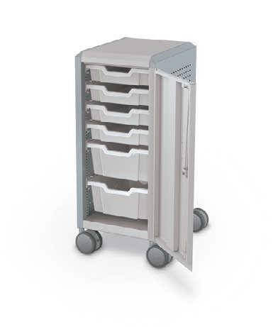 MooreCo Mini H2 — Peg / Right / (4) 3" Totes + (2) 6" Totes. Verified matching front configuration; back panel is not visible. Finish representative.