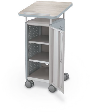 MooreCo Mini H2 — Peg / Right / Shelves / Lectern. Verified matching front configuration; back panel is not visible. Finish representative.