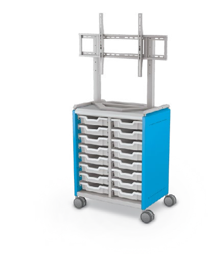 MooreCo Midi H2 — Standard / No Doors / (16) 3" Totes / TV Mount. Verified matching front configuration; back panel is not visible. Finish representative.