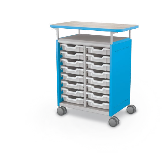MooreCo Midi H2 — Standard / No Doors / (16) 3" Totes / Laminate. Verified matching front configuration; back panel is not visible. Finish representative.