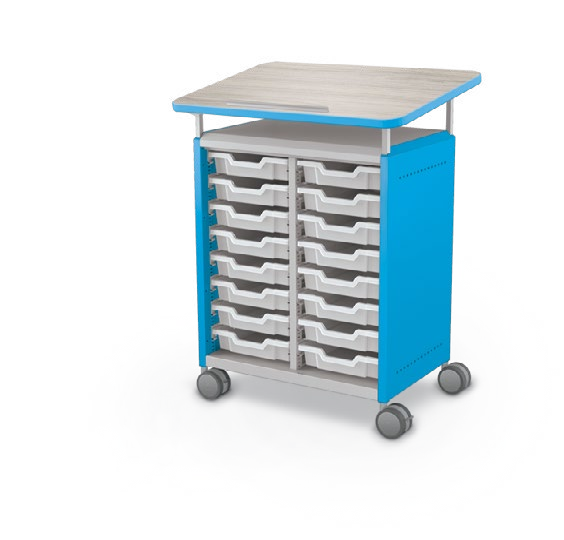 MooreCo Midi H2 — Standard / No Doors / (16) 3" Totes / Lectern. Verified matching front configuration; back panel is not visible. Finish representative.