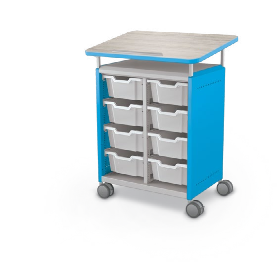 MooreCo Midi H2 — Standard / No Doors / (8) 6" Totes / Lectern. Verified matching front configuration; back panel is not visible. Finish representative.