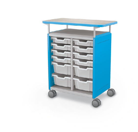MooreCo Midi H2 — Standard / No Doors / (8) 3" Totes + (4) 6" Totes / Laminate. Verified matching front configuration; back panel is not visible. Finish representative.