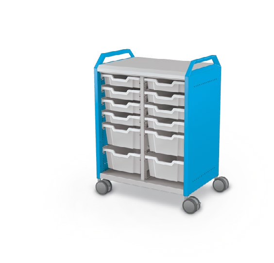 MooreCo Midi H2 — Standard / No Doors / (8) 3" Totes + (4) 6" Totes / Handles. Verified matching front configuration; back panel is not visible. Finish representative.