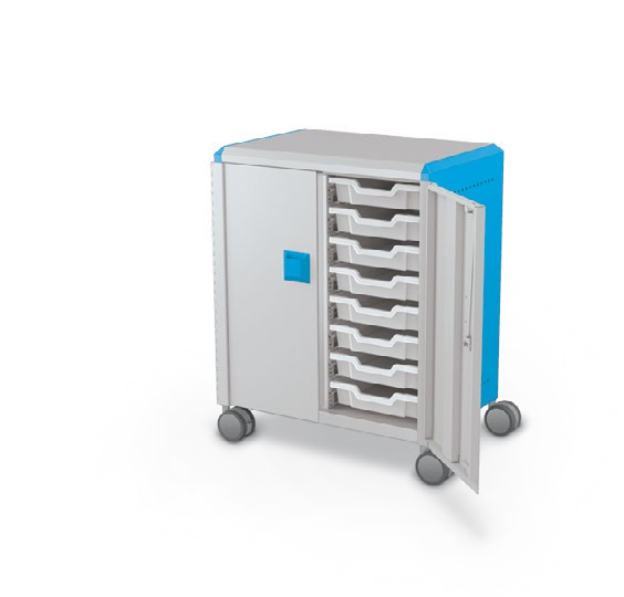 MooreCo Midi H2 — Standard / With Doors / (16) 3" Totes. Verified matching front configuration; back panel is not visible. Finish representative.