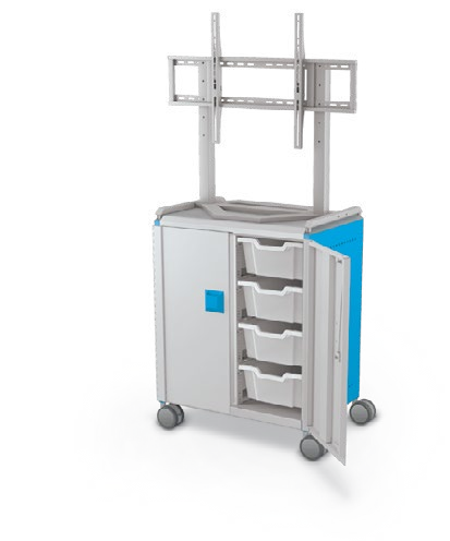 MooreCo Midi H2 — Standard / With Doors / (8) 6" Totes / TV Mount. Verified matching front configuration; back panel is not visible. Finish representative.