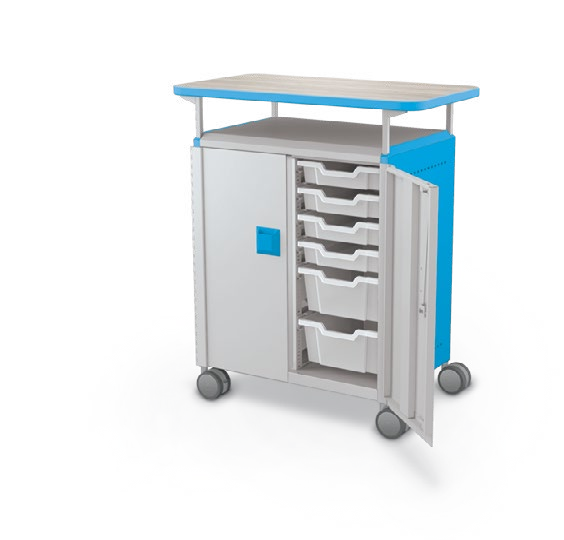 MooreCo Midi H2 — Standard / With Doors / (8) 3" Totes + (4) 6" Totes / Laminate. Verified matching front configuration; back panel is not visible. Finish representative.