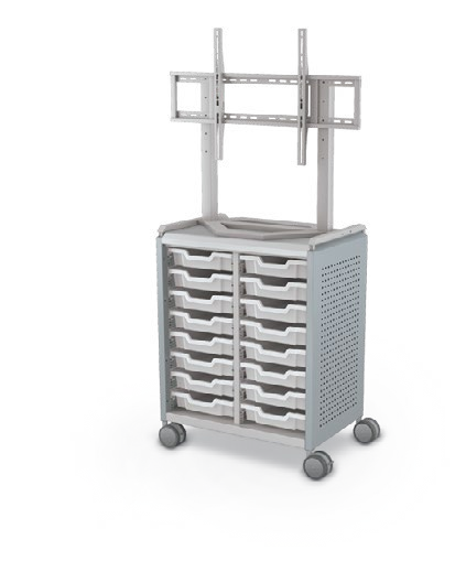 MooreCo Midi H2 — Peg / No Doors / (16) 3" Totes / TV Mount. Verified matching front configuration; back panel is not visible. Finish representative.