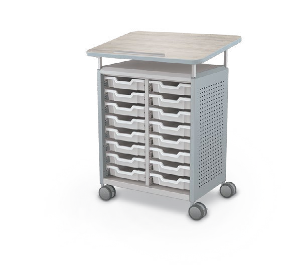 MooreCo Midi H2 — Peg / No Doors / (16) 3" Totes / Lectern. Verified matching front configuration; back panel is not visible. Finish representative.