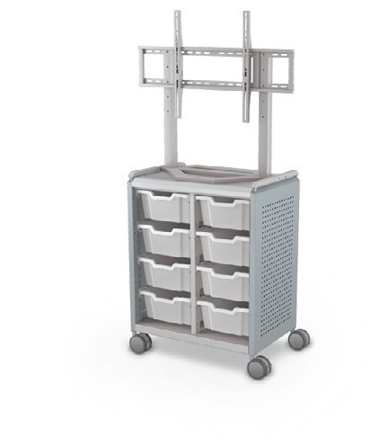MooreCo Midi H2 — Peg / No Doors / (8) 6" Totes / TV Mount. Verified matching front configuration; back panel is not visible. Finish representative.