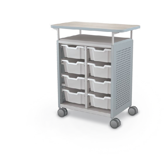 MooreCo Midi H2 — Peg / No Doors / (8) 6" Totes / Laminate. Verified matching front configuration; back panel is not visible. Finish representative.
