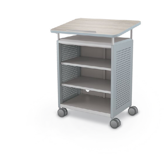 MooreCo Midi H2 — Peg / No Doors / Shelves / Lectern. Verified matching front configuration; back panel is not visible. Finish representative.